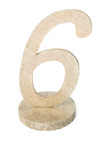 Středový prvek číslo 6, šampaňské, třpytivé dřevo, 20 cm