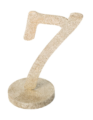 Středový prvek číslo 7 šampaňské třpytivé dřevo 20 cm