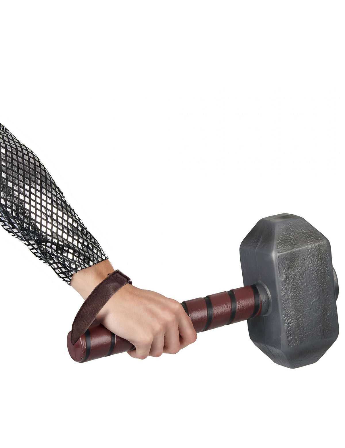 Gros plan sur le manche tenu à la main du marteau en plastique Thor