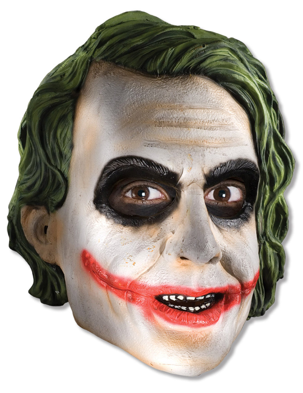 Masque 3/4 Joker the Dark Night™ pour adulte blanc avec maquillage noir et rouge et cheveux verts