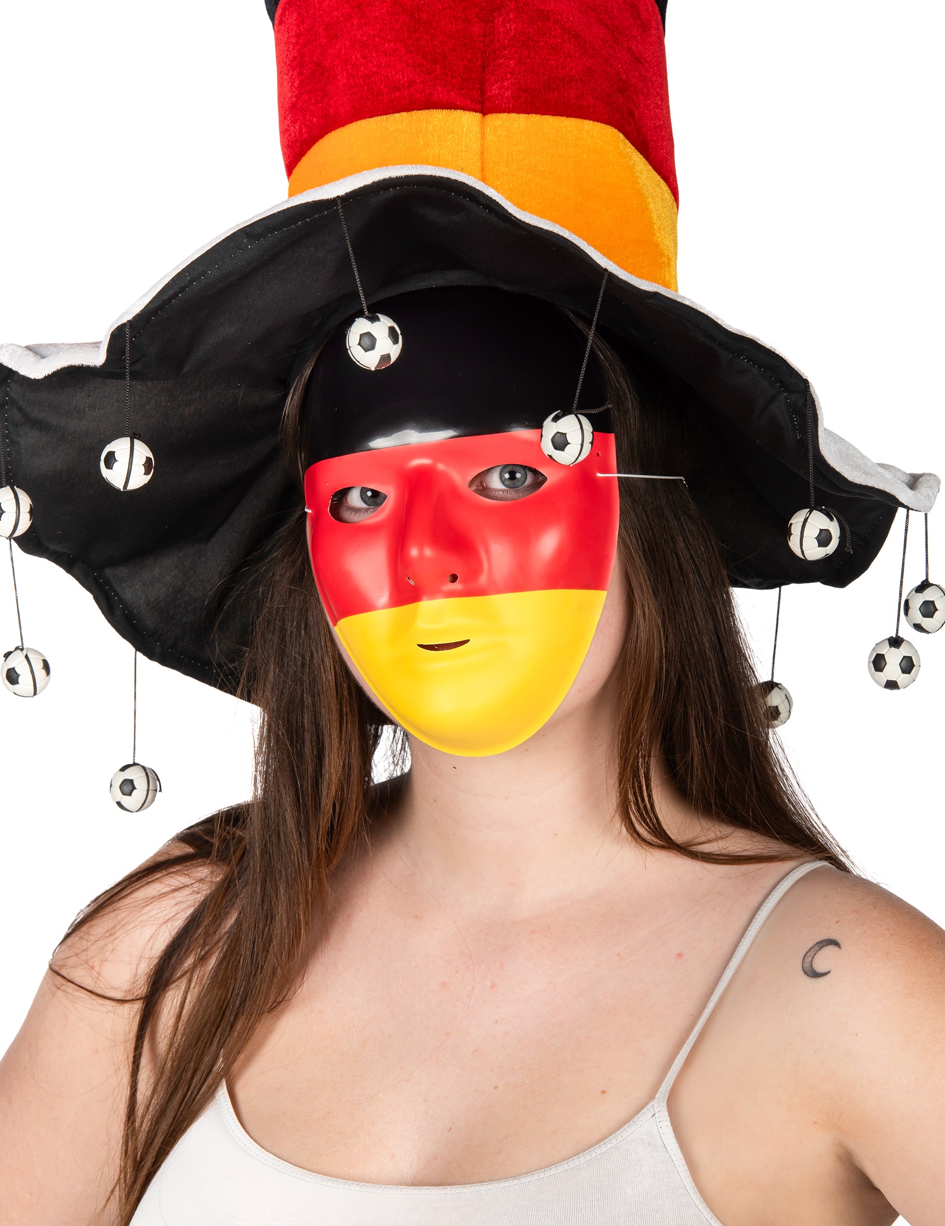 Vue de face avec chapeau de supporter du masque Allemagne