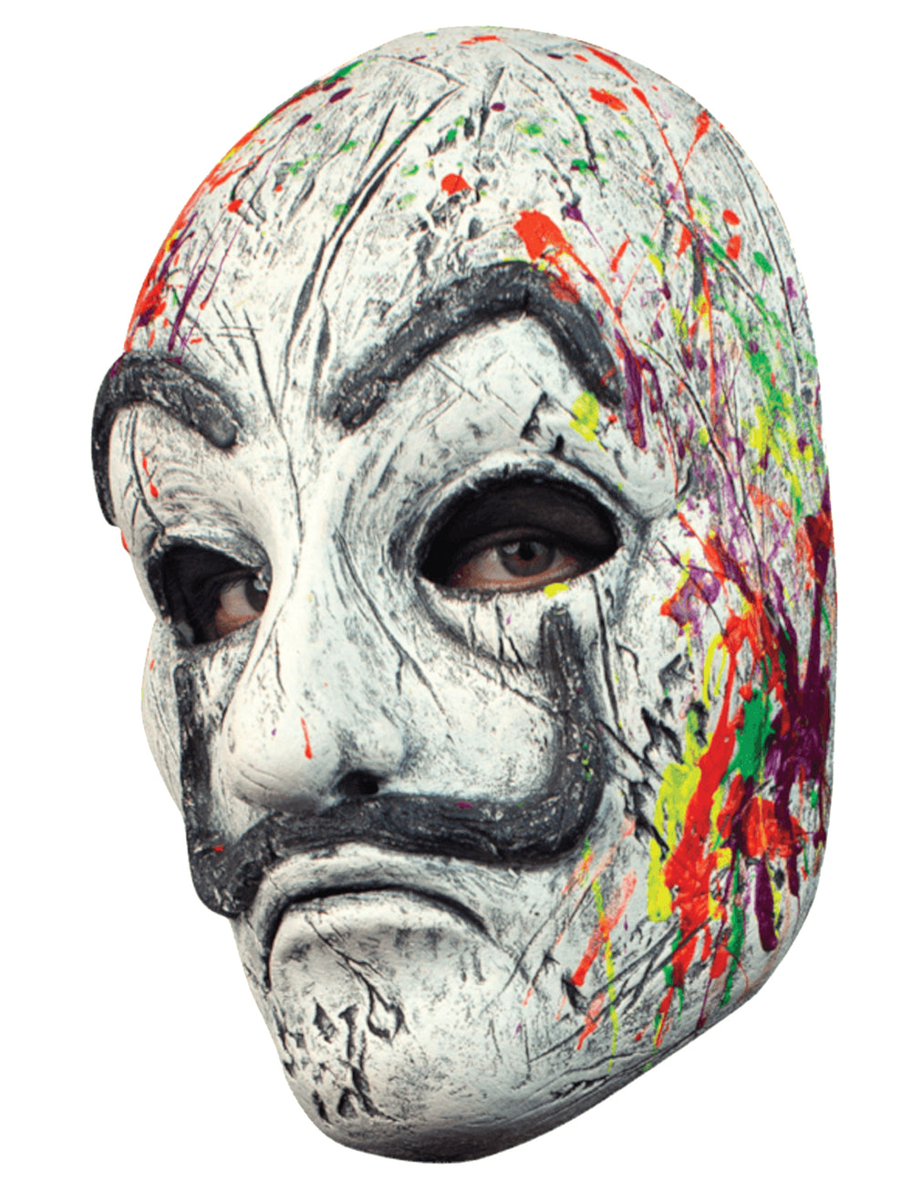 Masque braqueur avec tâches néon UV luxe pour adulte blanc avec éclaboussures multicolores