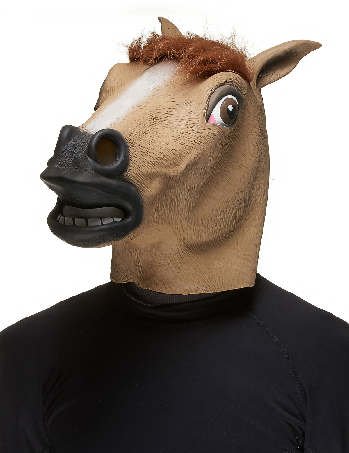 Masque de cheval pour adulte marron avec crinière rousse