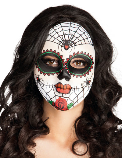 Maska Dia de los muertos s pavouky pro dospělé bílá s barevnými vzory