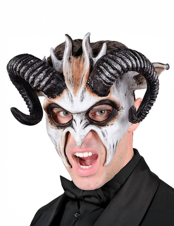 Maska dospělého démona s bílým rohatým rohem
