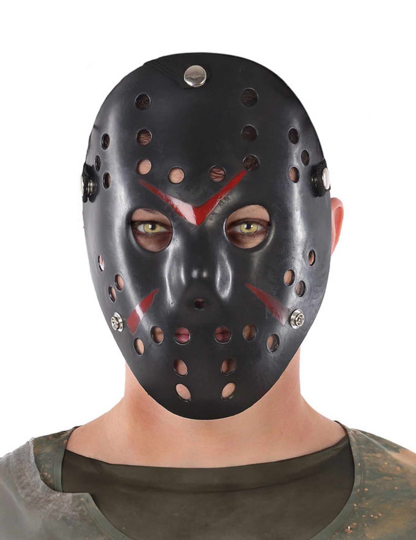 Masque de hockey pour adulte noir avec motifs rouges