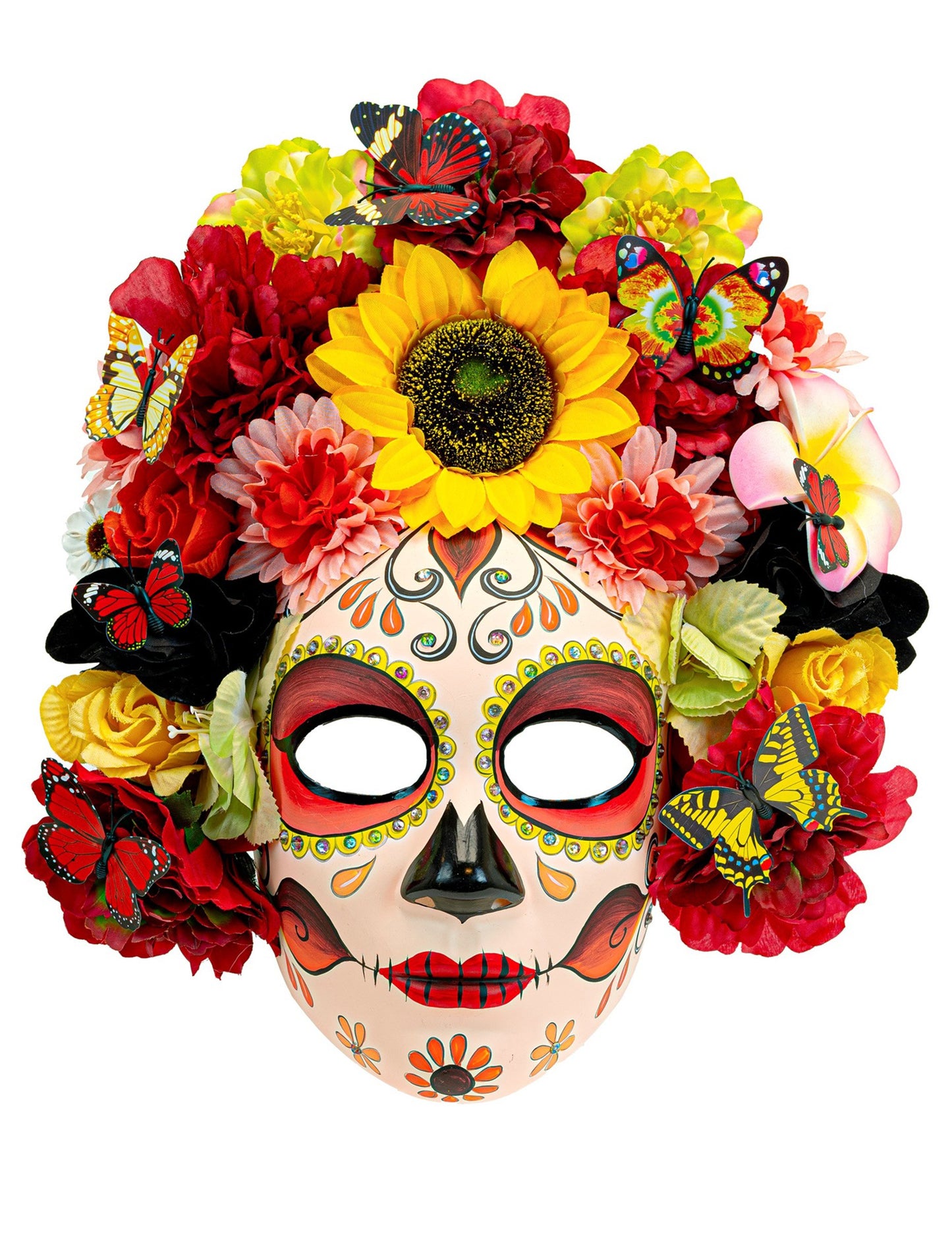 Maska ke Dni mrtvých s květinami a motýly (pro dospělé)