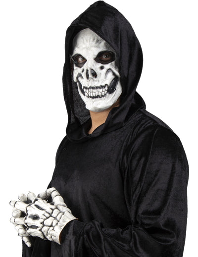 Masque et gants de squelette pour adulte noir et blanc avec capuche