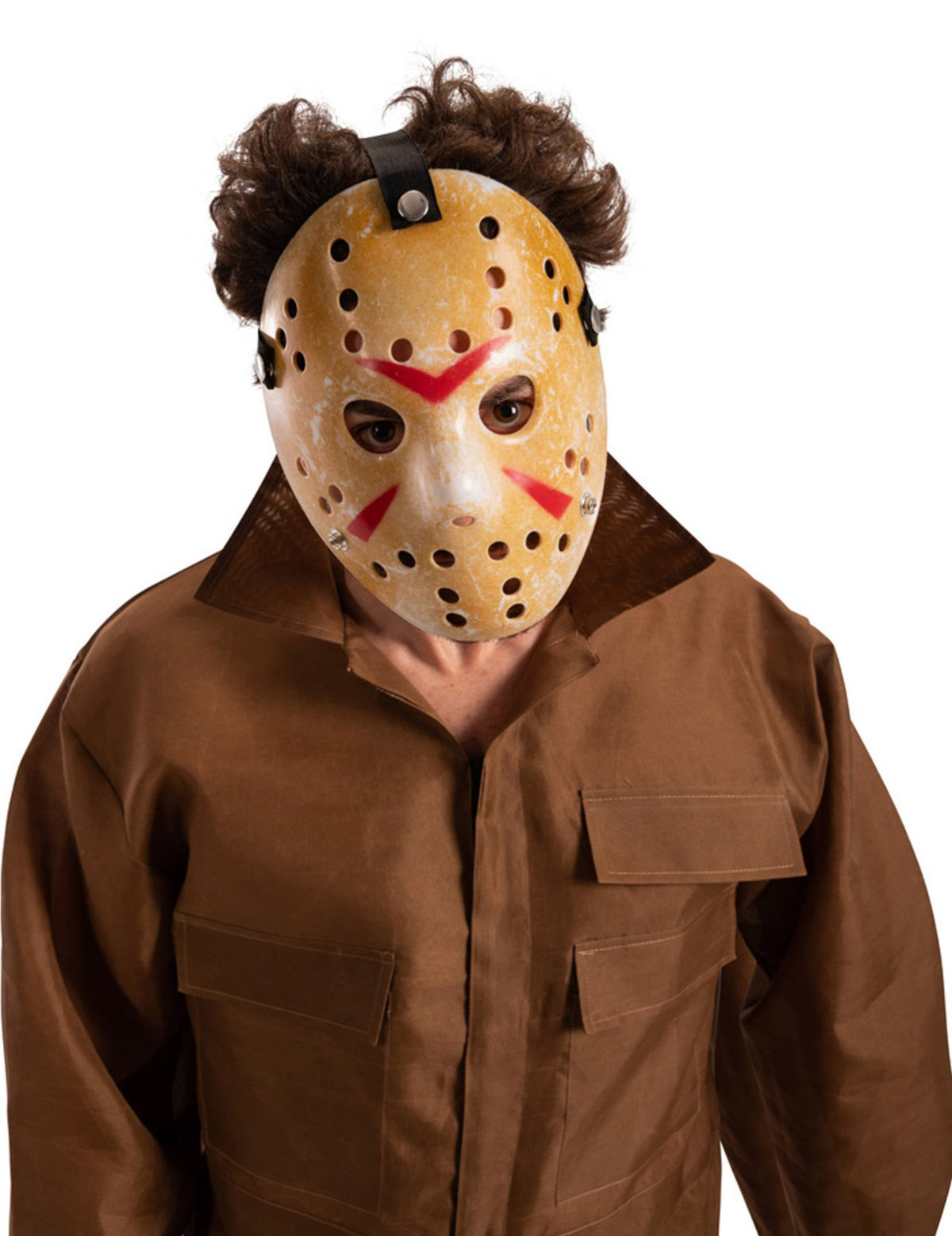 Masque de hockey en plastique pour adulte beige avec marques rouges
