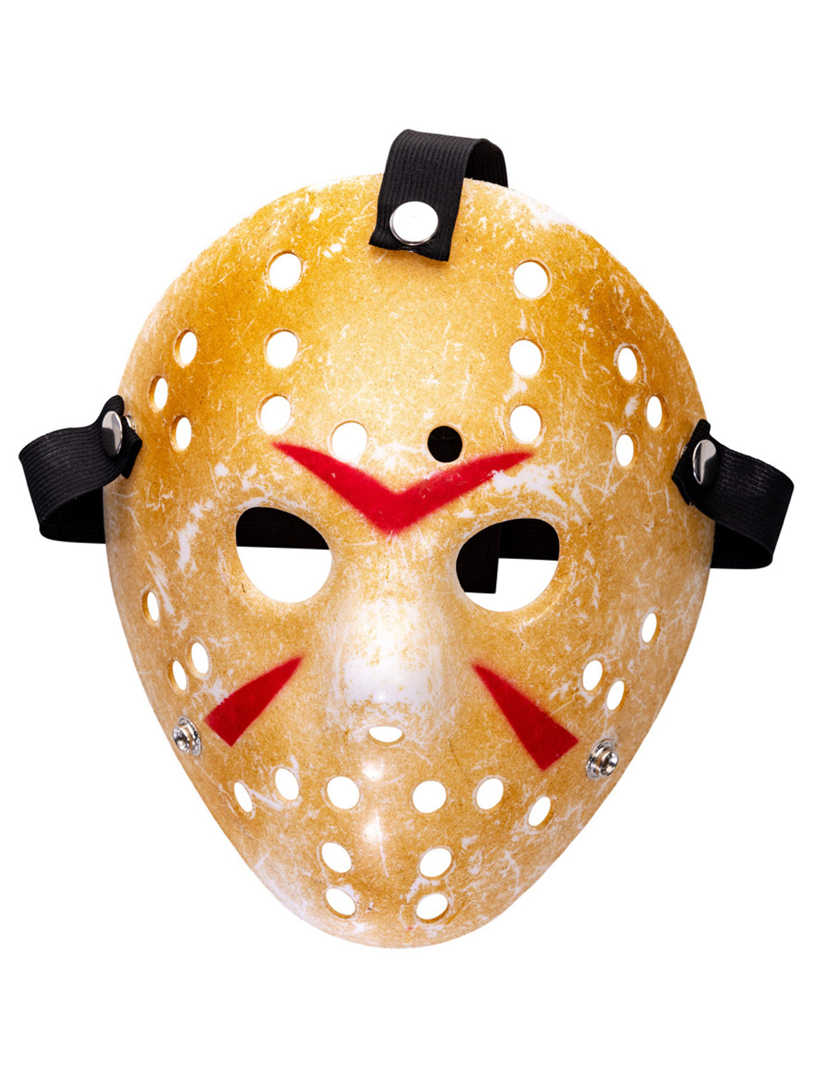 Détail du système d'attache du masque de hockey en plastique