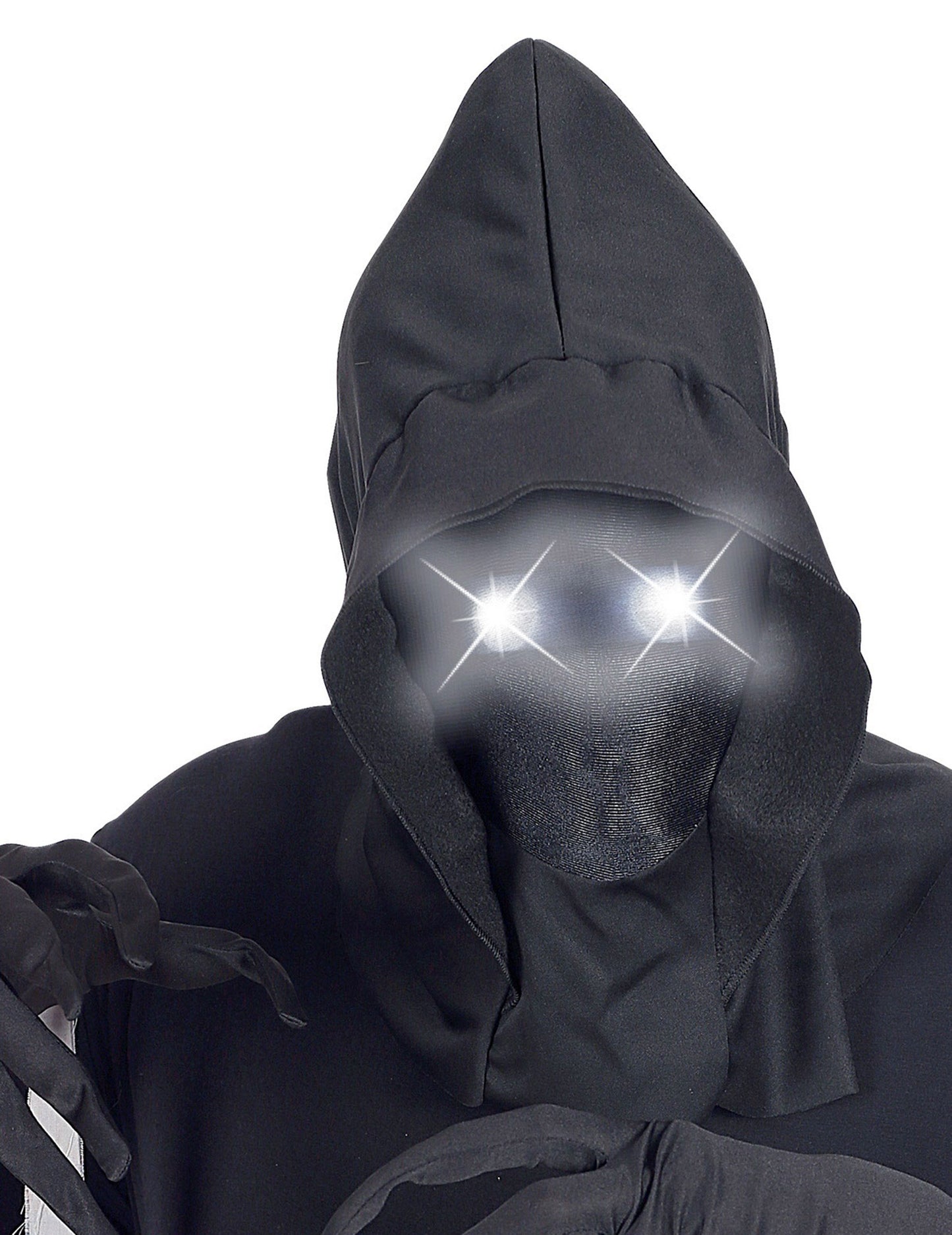 Celoobličejová maska s kapucí a světelnýma očima pro dospělé bílé barvy