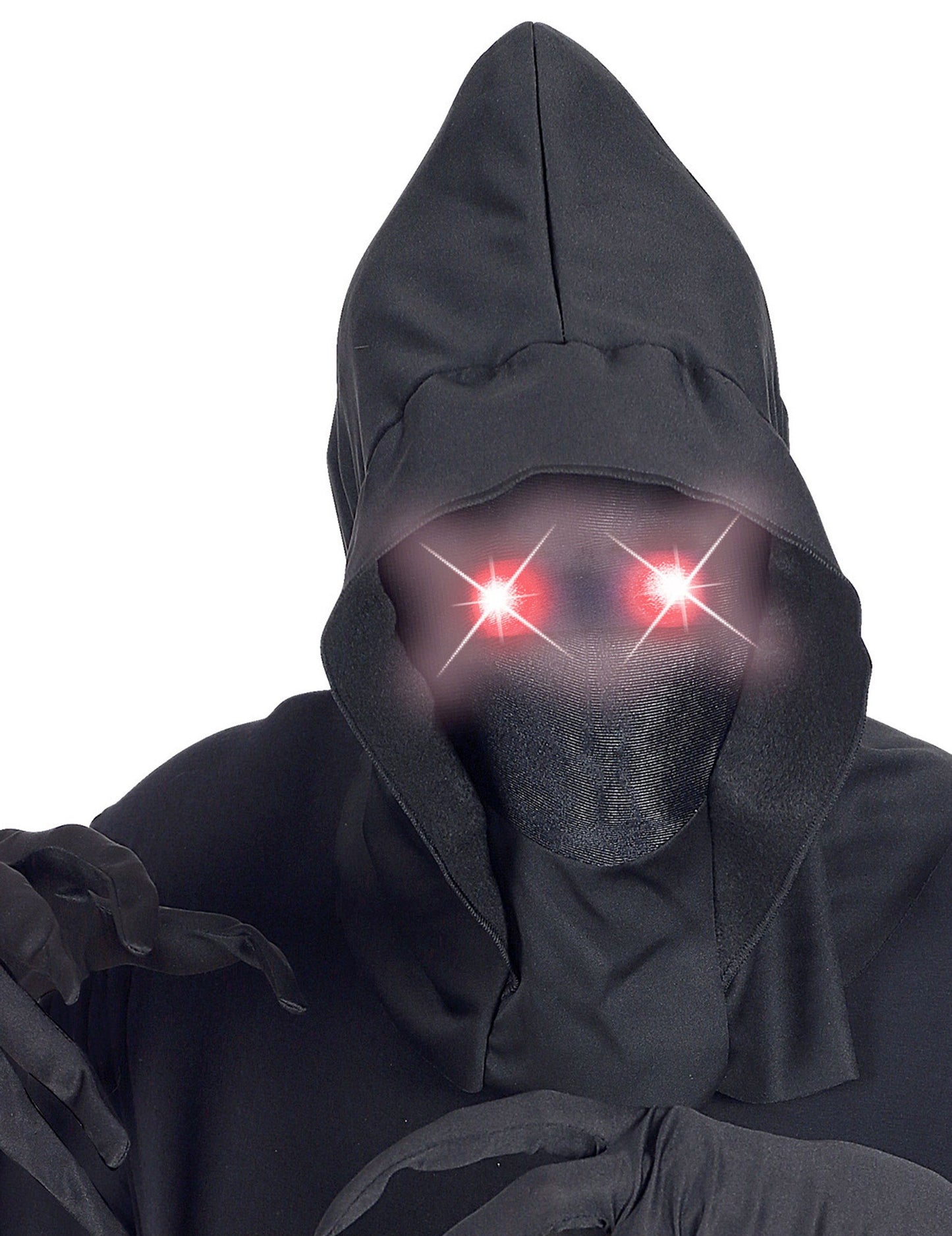 Celoobličejová maska s kapucí, neviditelným obličejem a červeně svítícíma očima pro dospělé