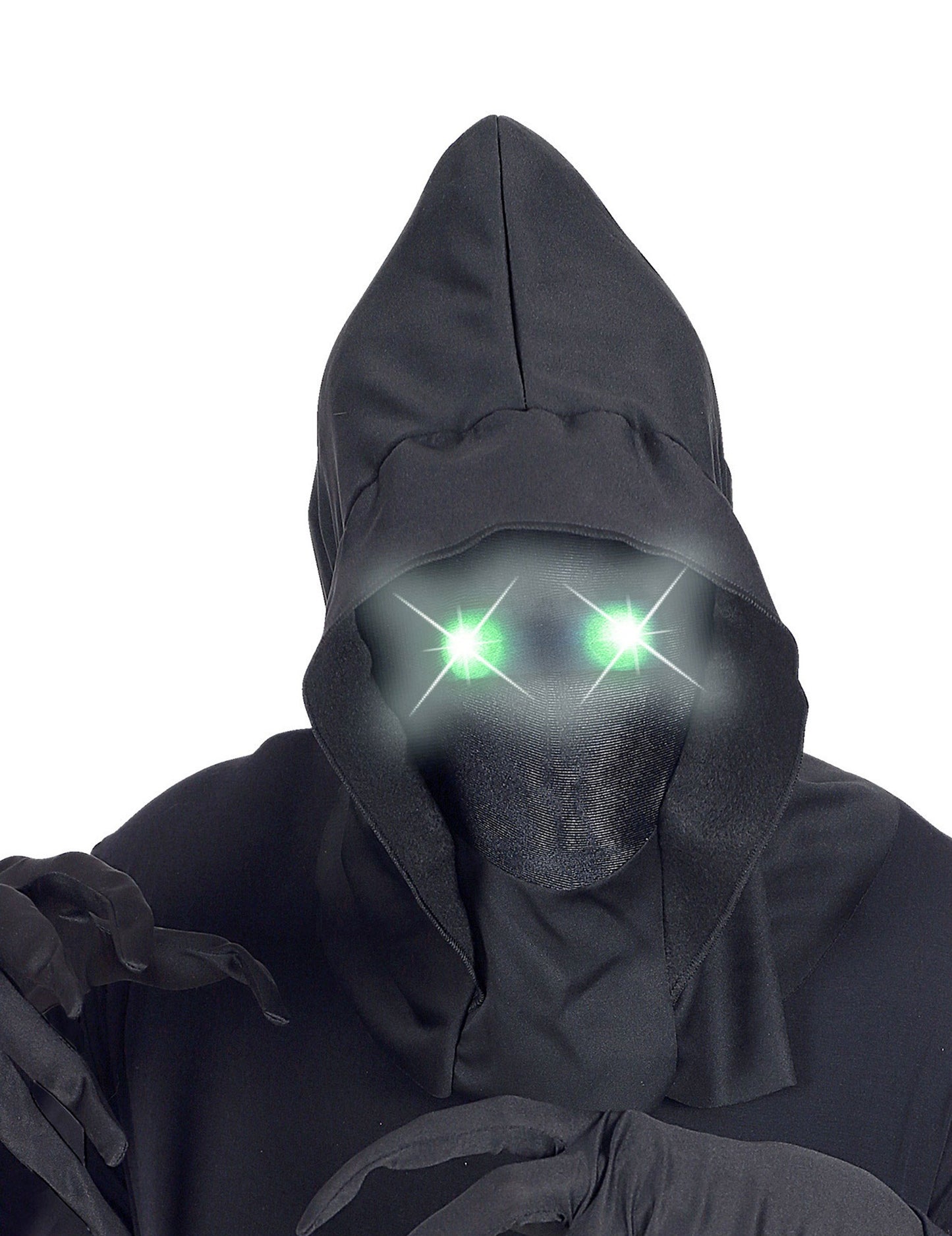 Celoobličejová maska s kapucí a světelnýma očima pro dospělé zelené barvy