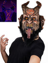 Masque intégral monstre de l'apocalypse pour adulte marron et noir avec cornes et motifs UV orange