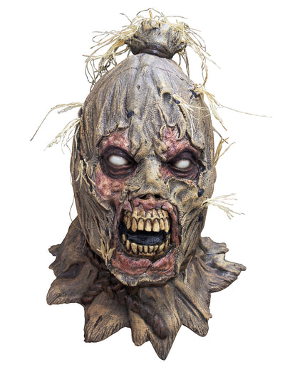 Masque intégral zombie épouvantail pour adulte marron et beige avec paille