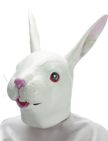 Masque lapin en latex pour adulte blanc et rose avec moustaches