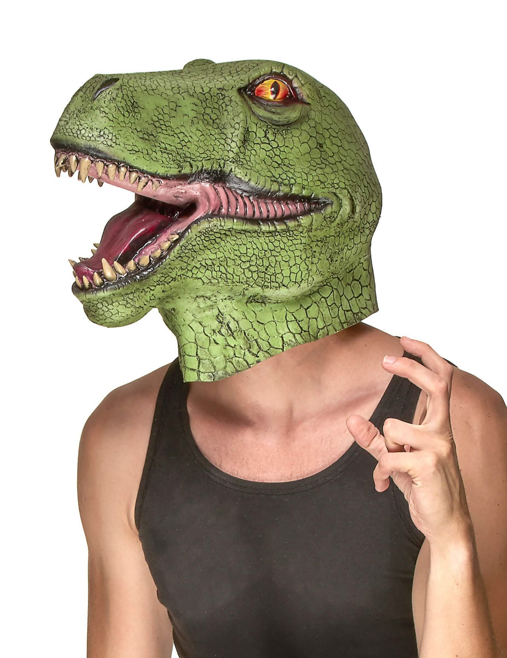 Latexová maska dinosaurus pro dospělý zelená s otevřenou tlamou