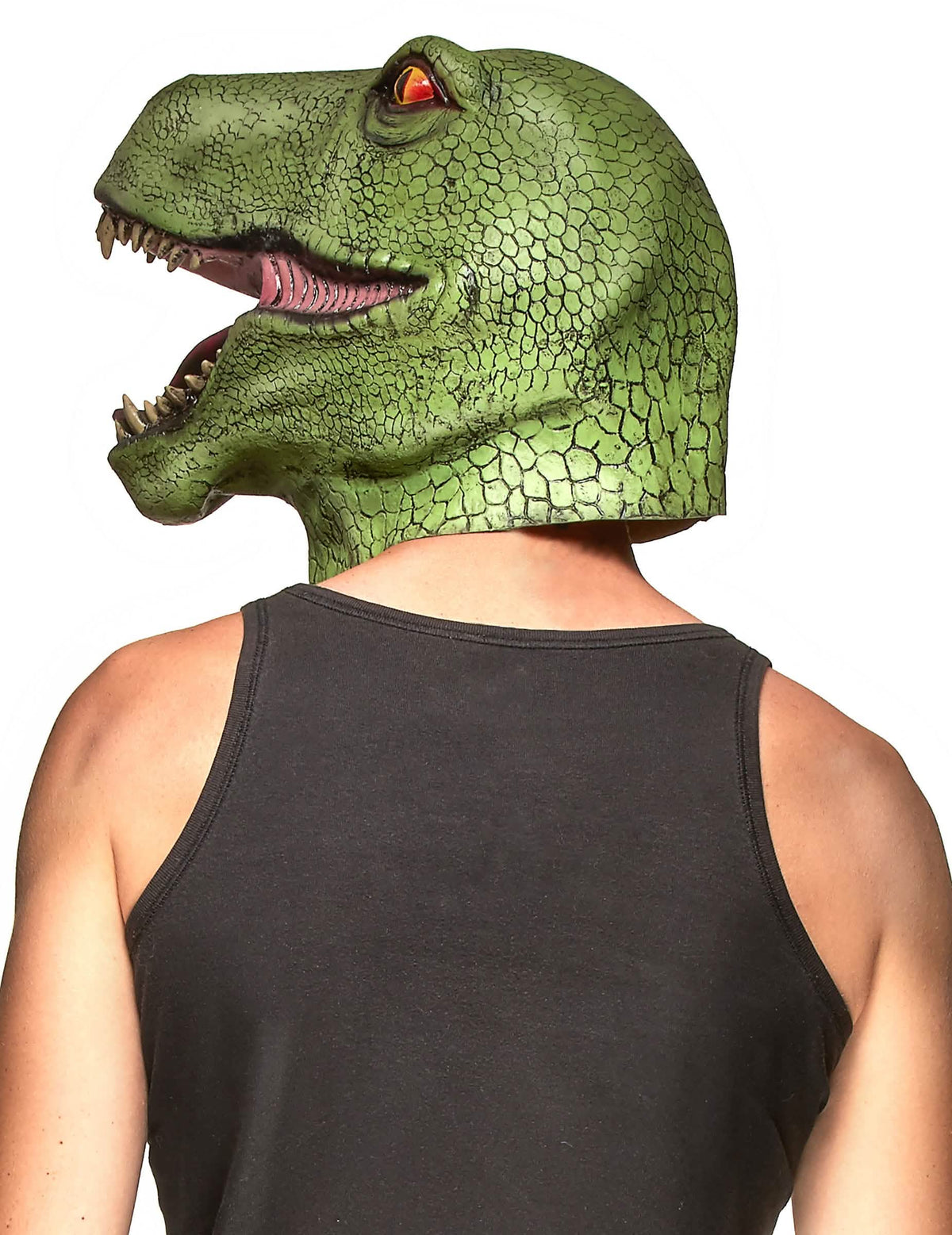 Boční pohled na latexovou masku dinosaurus