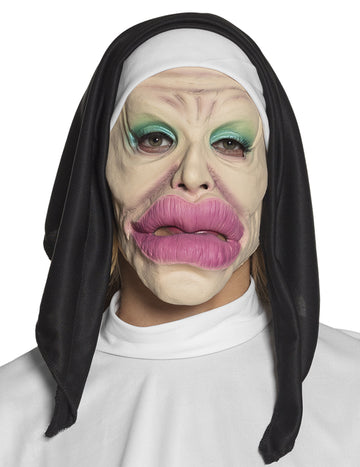 Masque latex humoristique religieuse pour adulte aux grosses lèvres roses