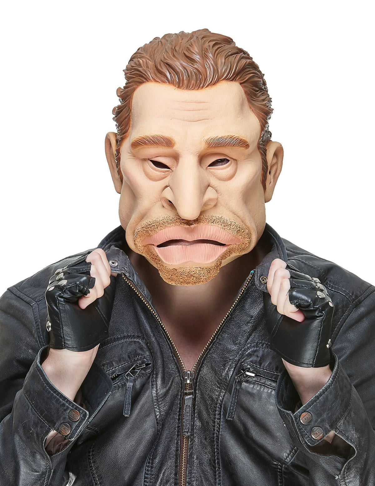 Humorné latexové maska Johnny pro dospělý béžová s kaštanovými vlasy
