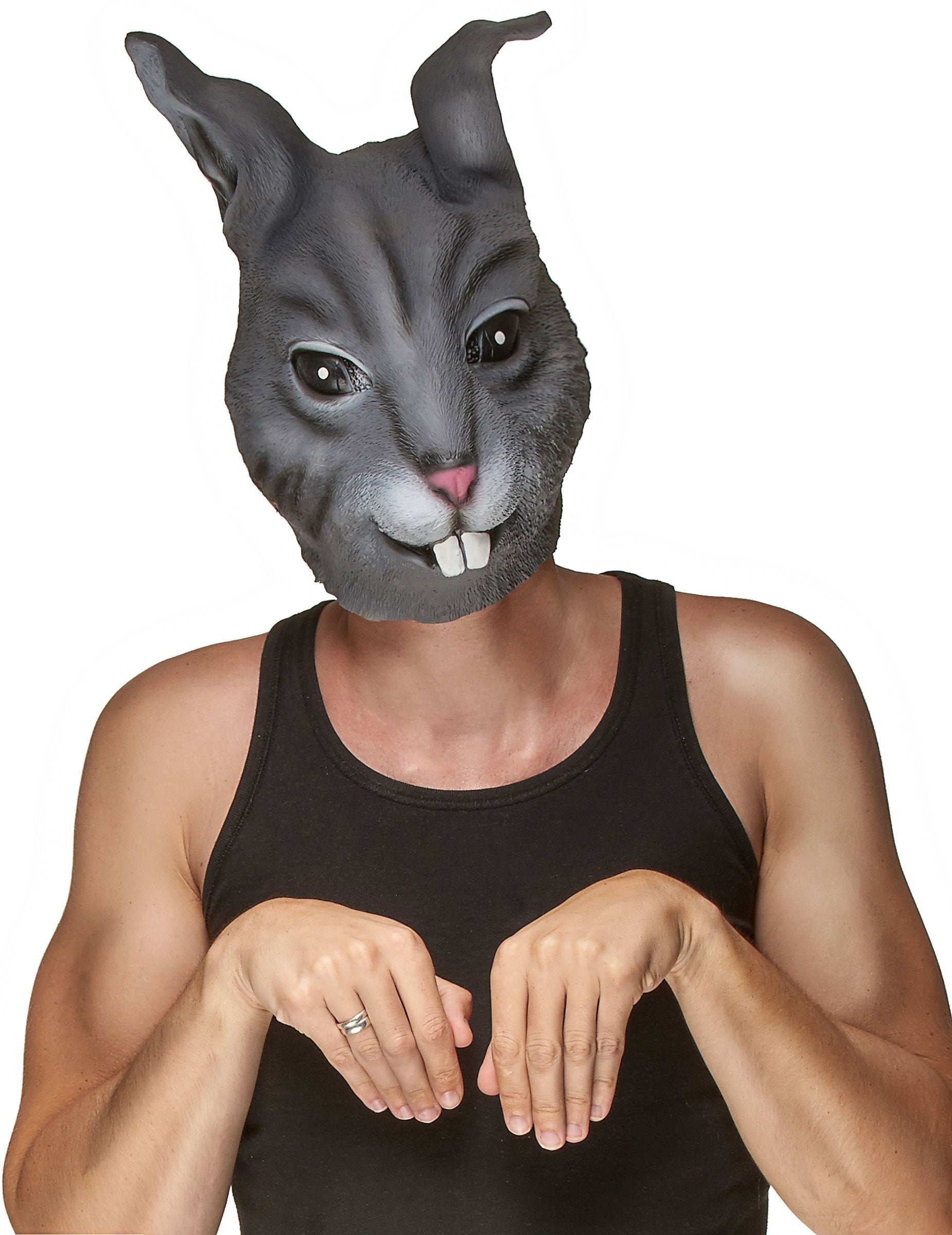 Masque en latex de lapin pour adulte gris