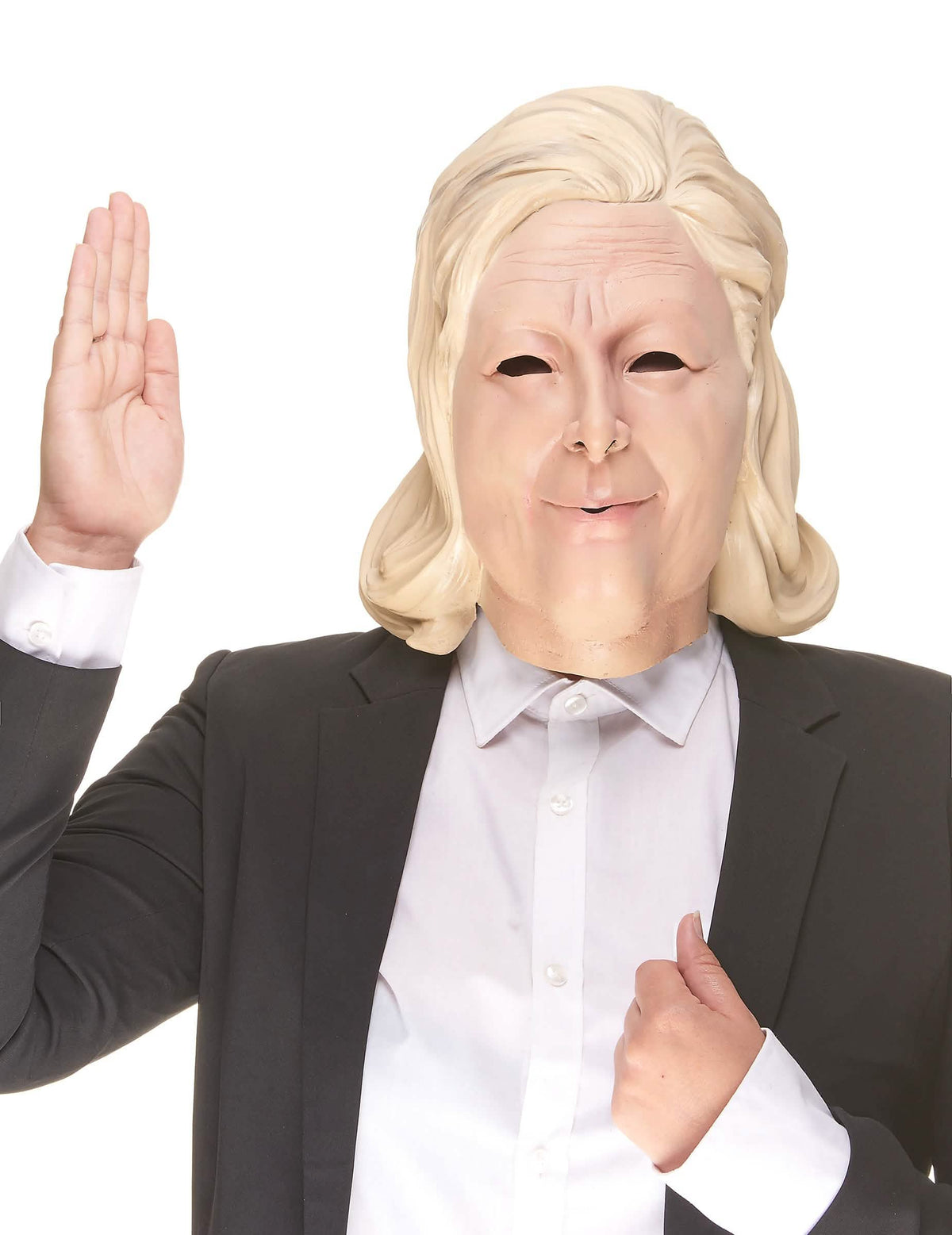 Humorná latexová maska Marine pro dospělý tělové barvy s blond vlasy