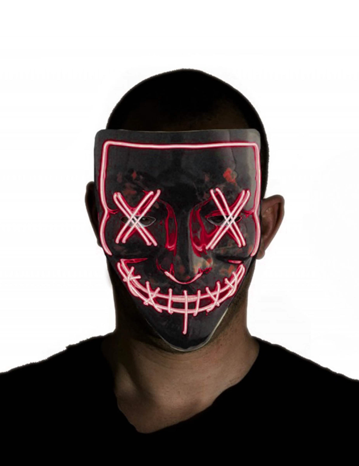 Pohled zepředu na LED masku Purge pro dospělého černá a červená