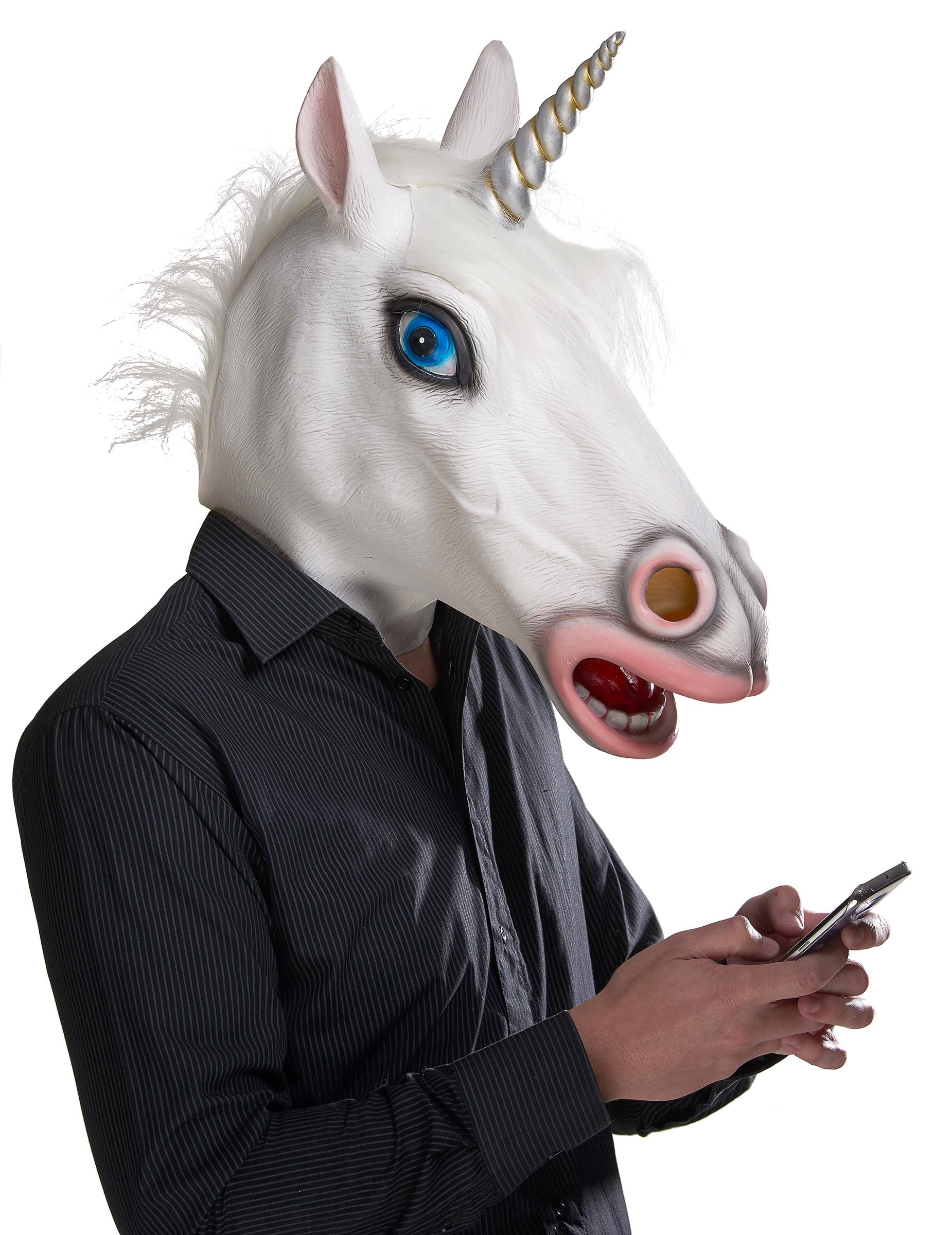 Masque licorne pour adulte blanc avec corne dorée