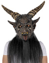 Masque de monstre pour adulte noir à cornes luxe avec poils longs