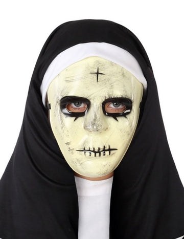 Masque de nonne pour adulte blanc cassé et noir avec coiffe