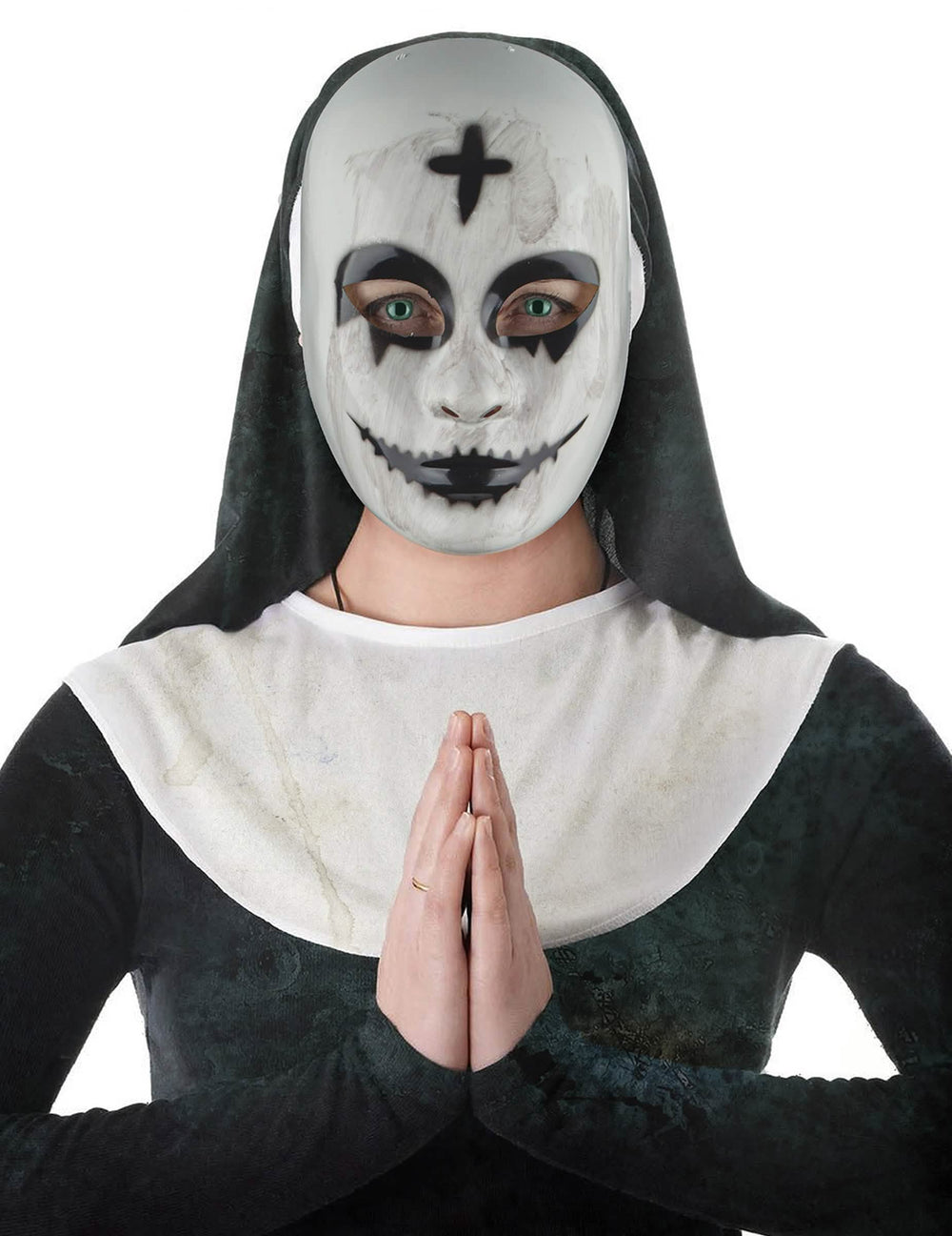 Satanická maska jeptišky pro dospělý bílá a černá s křížem
