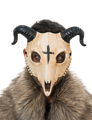Masque squelette démon à cornes blanc adulte