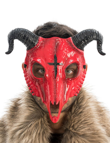 Masque squelette démon à cornes rouge adulte