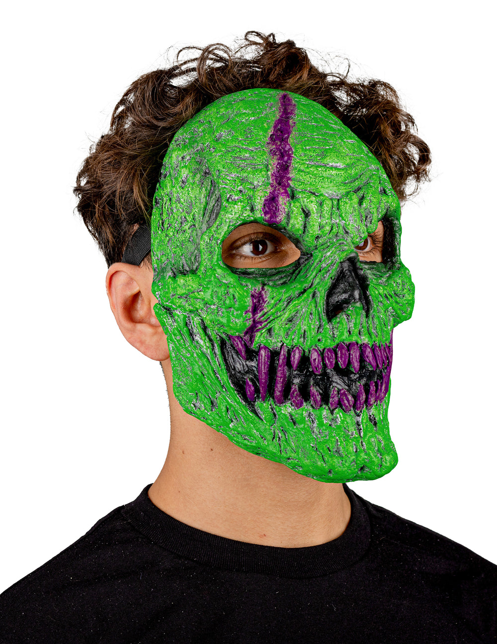 Masque squelette démoniaque pour adulte vert avec détails violets