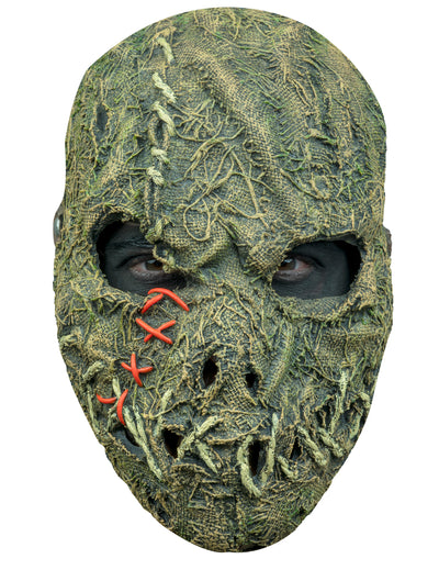 Masque tête d'épouvantail pour adulte vert et beige avec coutures rouges