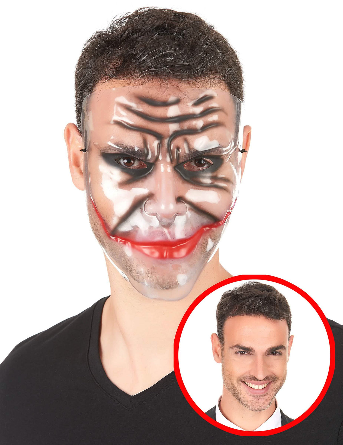 Průhledná maska s roztrženou čelistí pro dospělý s červenými a černými motivy