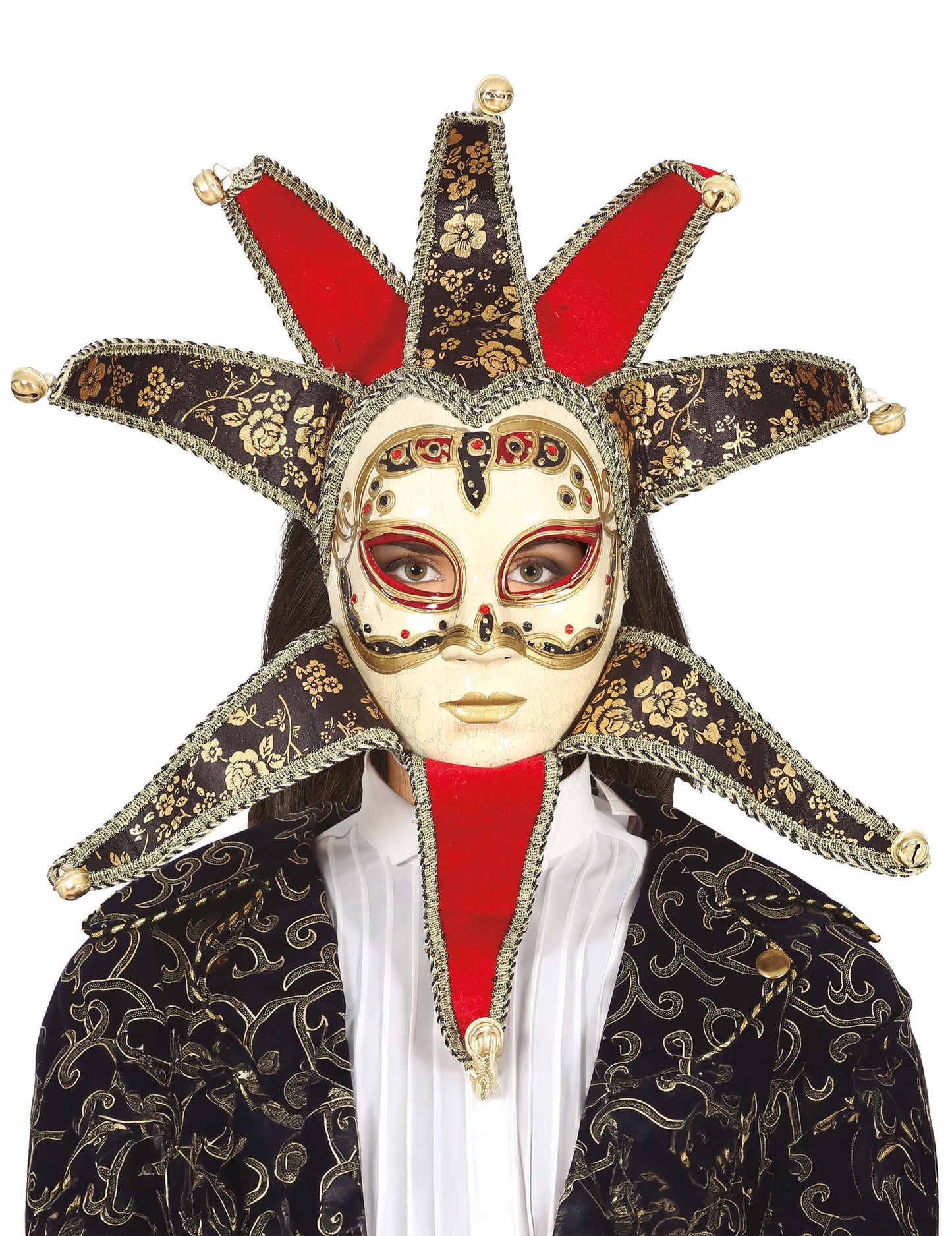 Veneziánská dámská maska červená a černá 