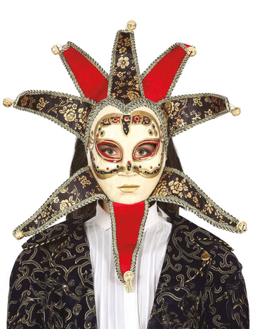 Veneziánská dámská maska červená a černá 