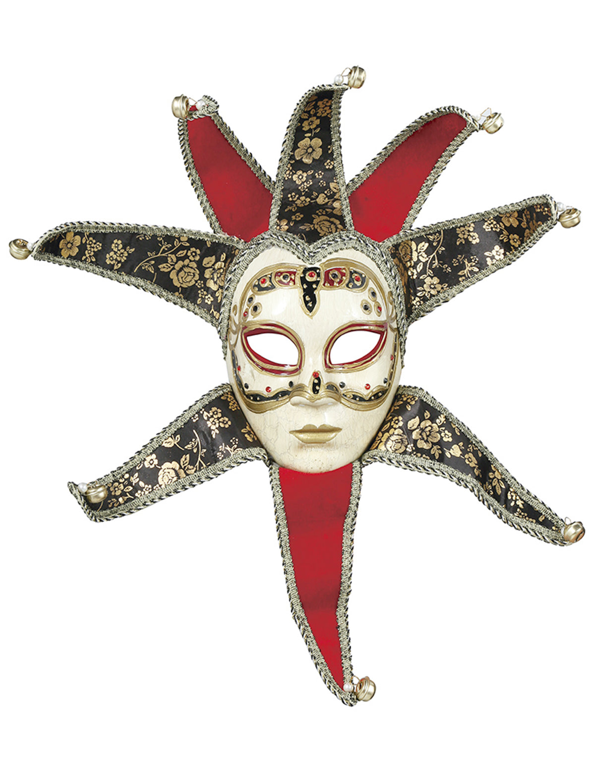 Vue de face du masque vénitien pour femme rouge et noir