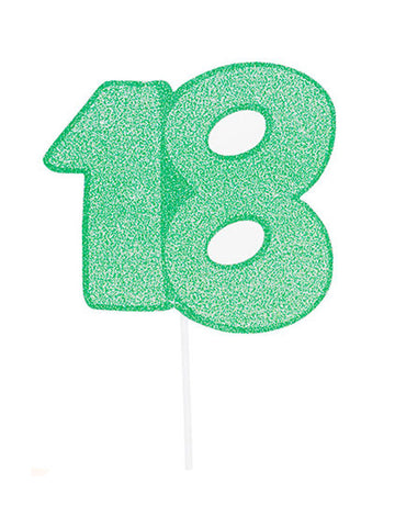 Maxi kartonový trsátko číslo 18 třpytivá zelená 31 cm na dort