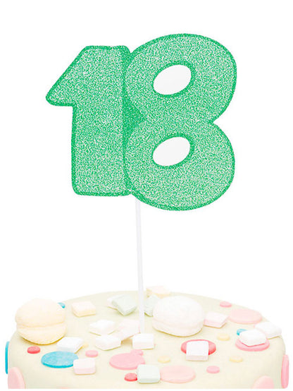 Maxi kartonový trsátko číslo 18 třpytivá zelená 31 cm na dort
