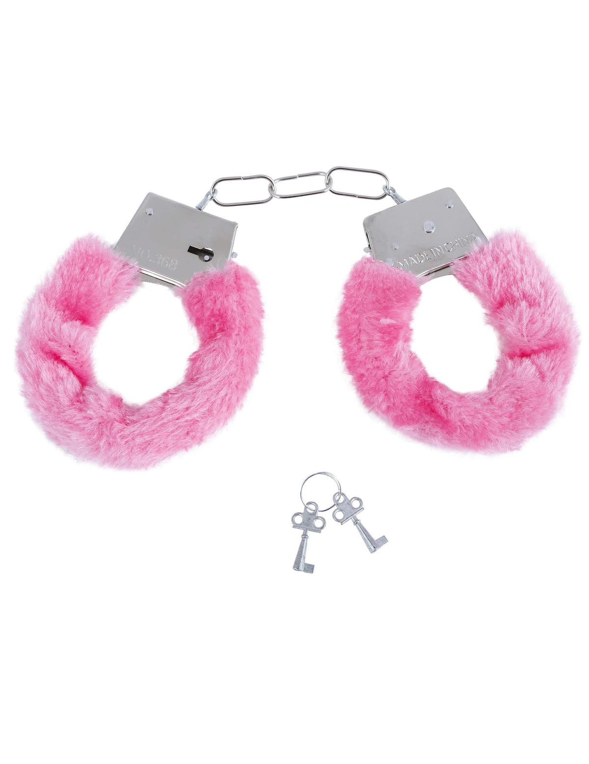 Menottes en fourrure pour adulte rose avec clés