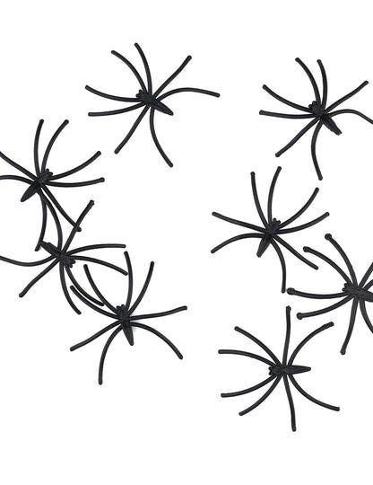 Vue rapprochée des mini araignées décoratives noires en plastique