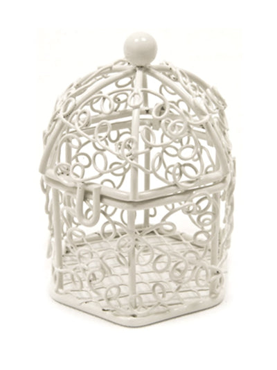 Mini cage à oiseaux en métal pour dragées blanche