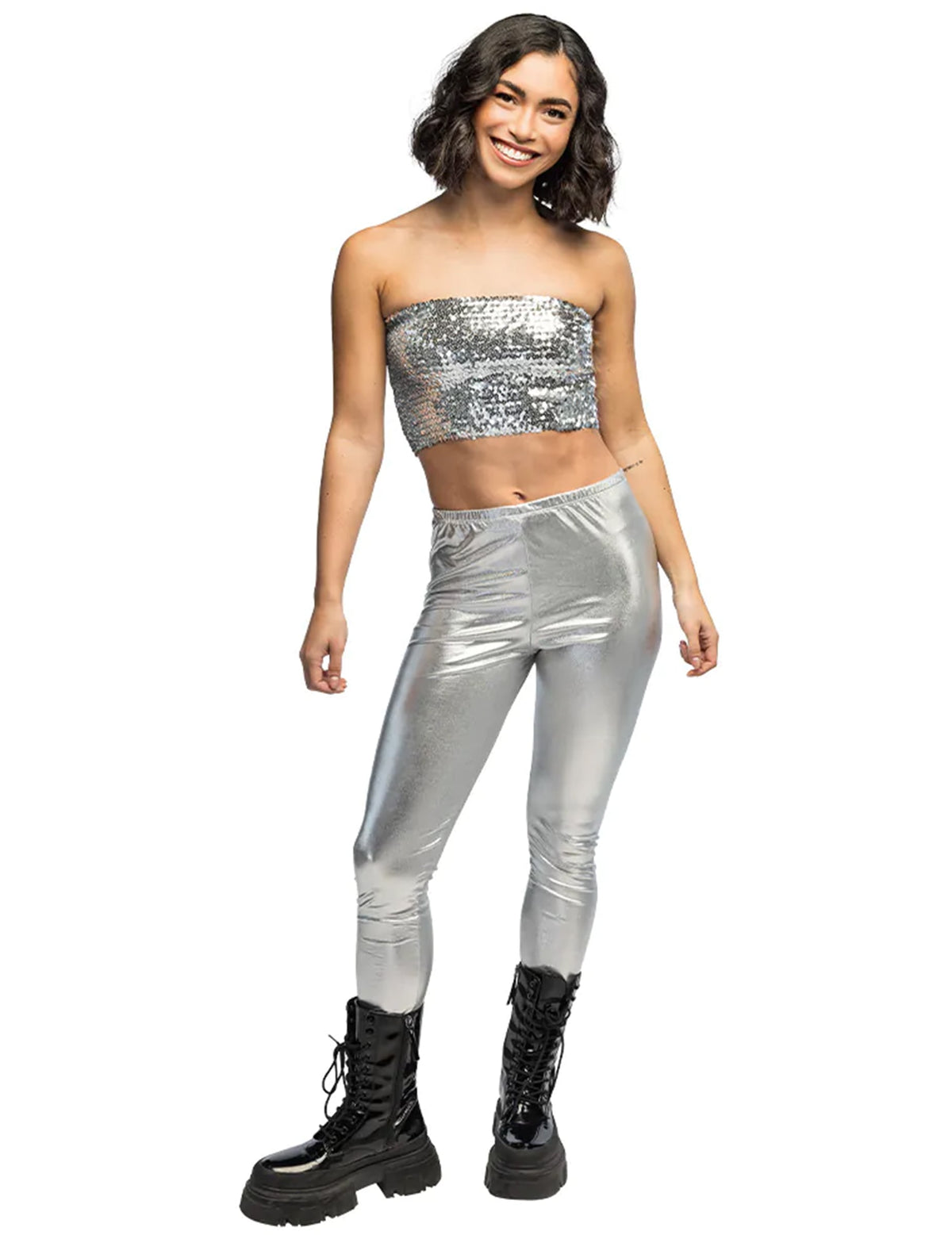 Mini top à sequins pour femme argenté