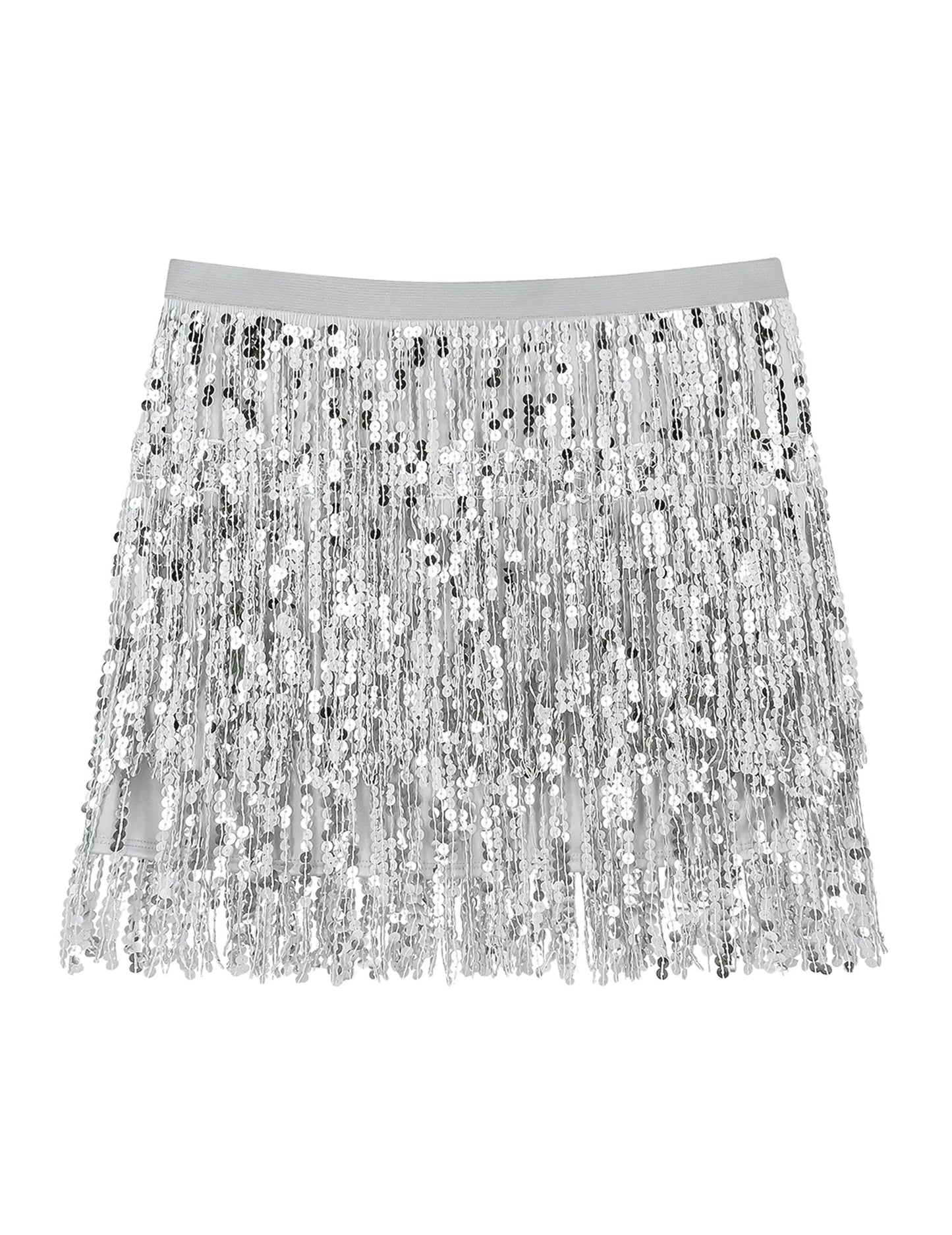 Dámská stříbrná flitrová minisukně 
