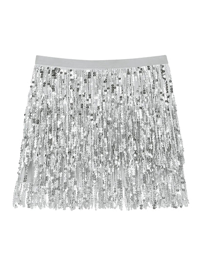 Dámská stříbrná flitrová minisukně 
