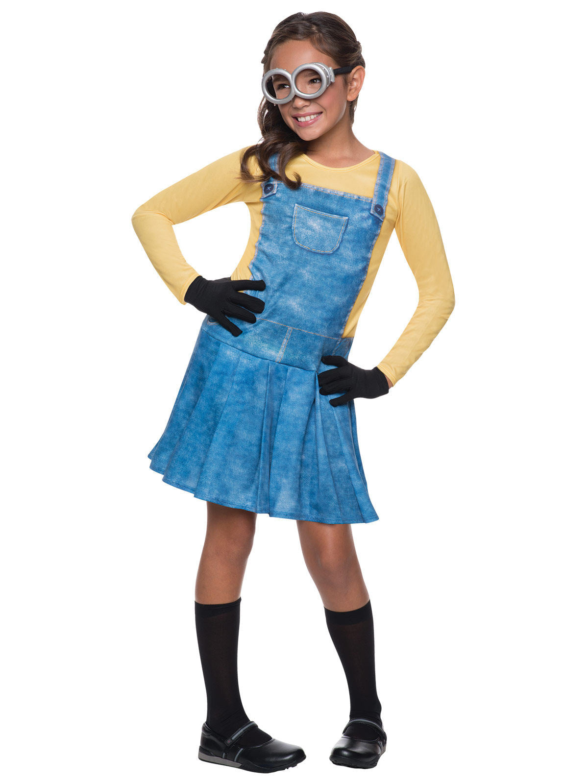 Déguisement robe Minions™ pour fille jaune et bleu avec lunettes