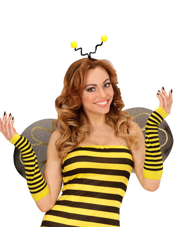 Mitaines longues abeille pour adulte jaune et noir à rayures