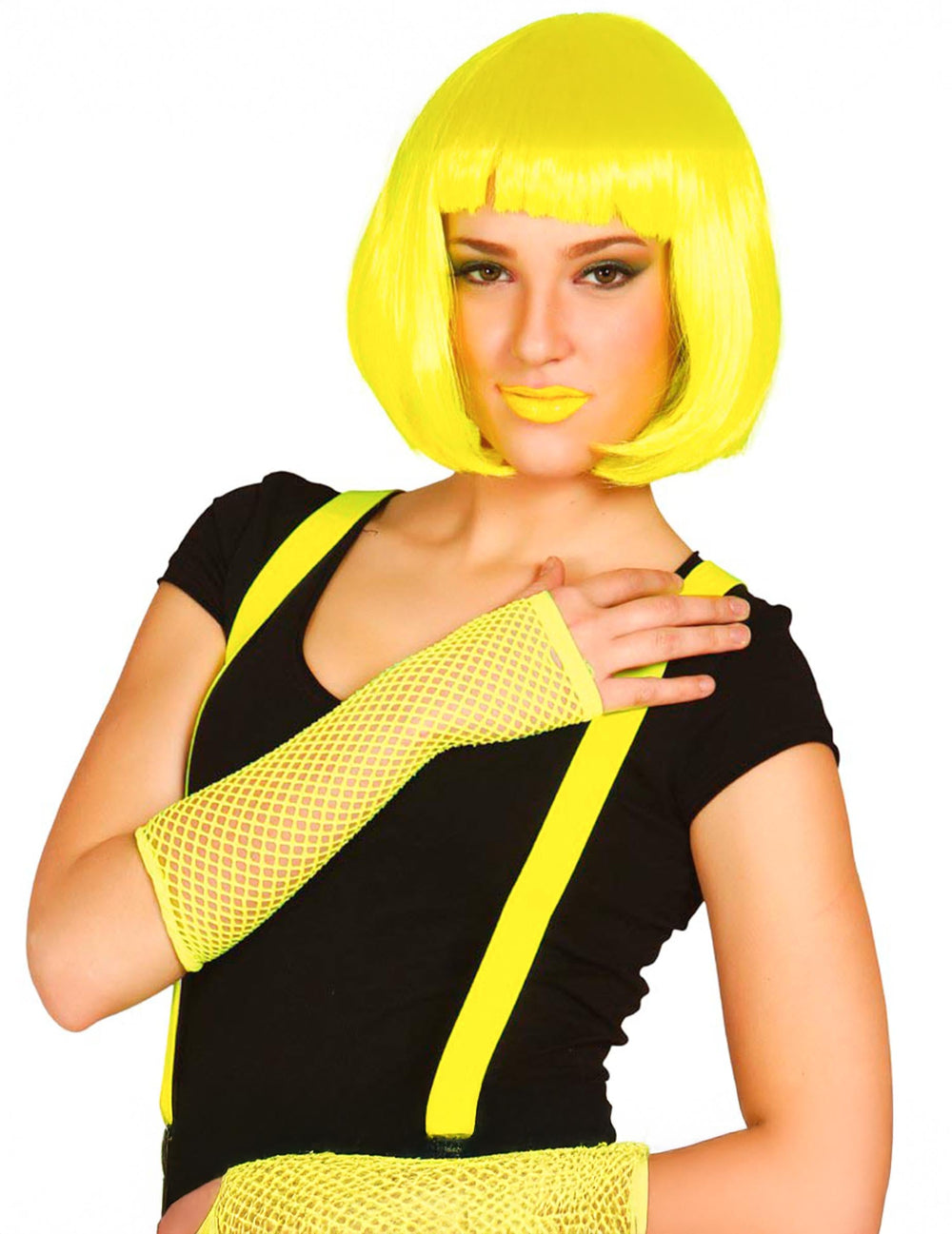 Mitaines longues résille pour femme jaune fluo